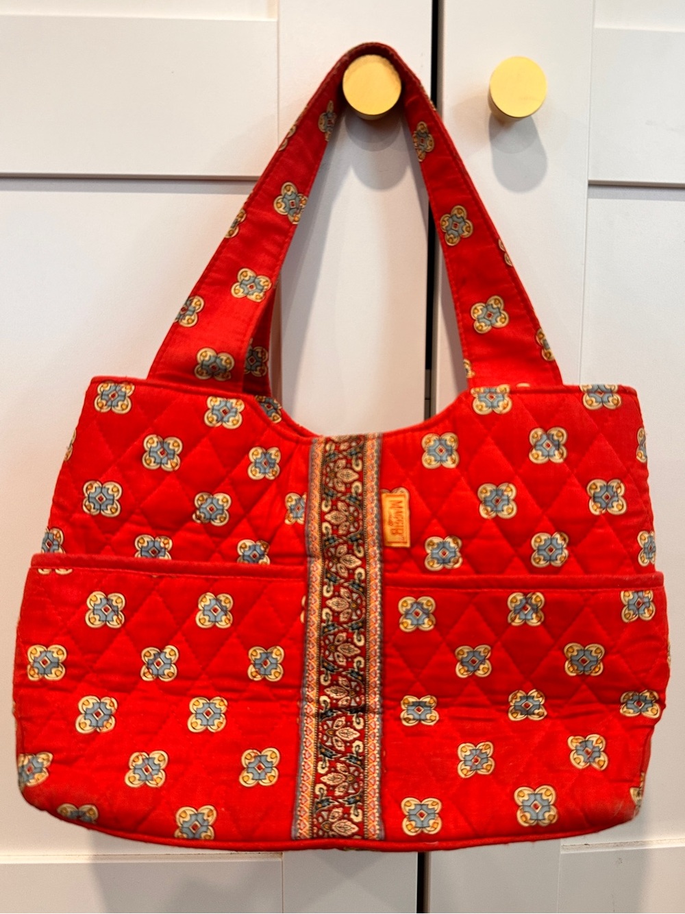 MaggiB Quilted Red Tote Bag With Dual Handles and Pockets Red Bandana Fall Tote